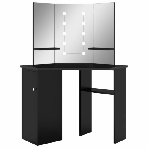 vidaXL Corner Dressing Table with LED Black 43.7 x21.3 x55.7 Perspective: back