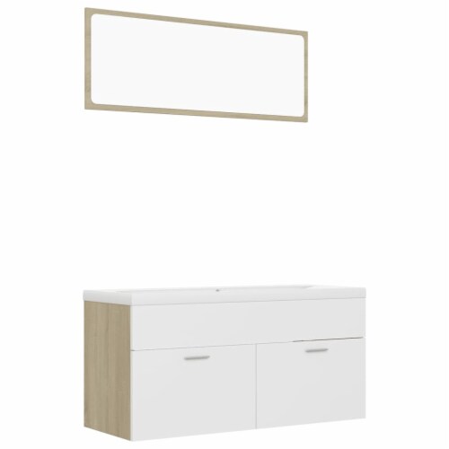 vidaXL Bathroom Furniture Set White and Sonoma Oak Engineered Wood Perspective: back
