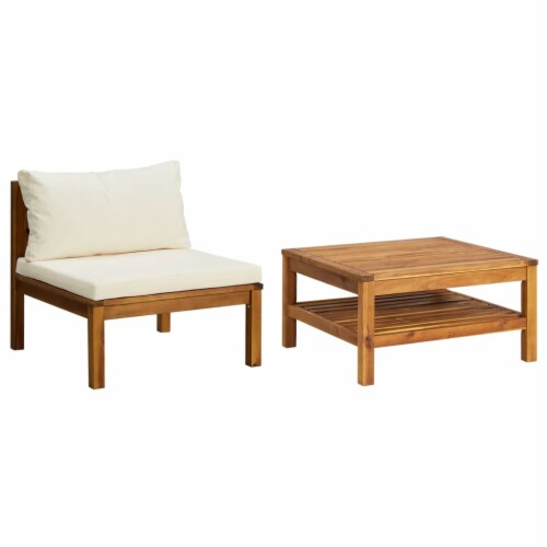 vidaXL 2 Piece Patio Sofa Set with Cream White Cushions Acacia Wood, 1
