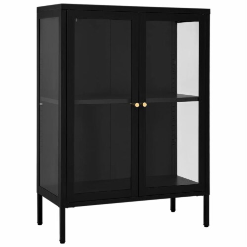 vidaXL Sideboard Black 29.5 x13.8 x41.3 Steel and Glass Perspective: back