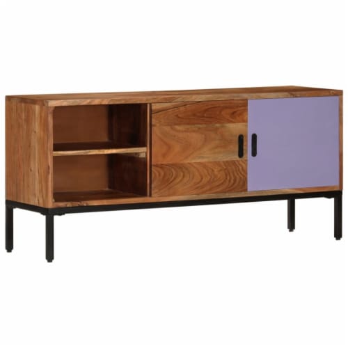 vidaXL TV Stand Honey Brown and Gray 43.3 x11.8 x19.7 Solid Wood Acacia Perspective: back