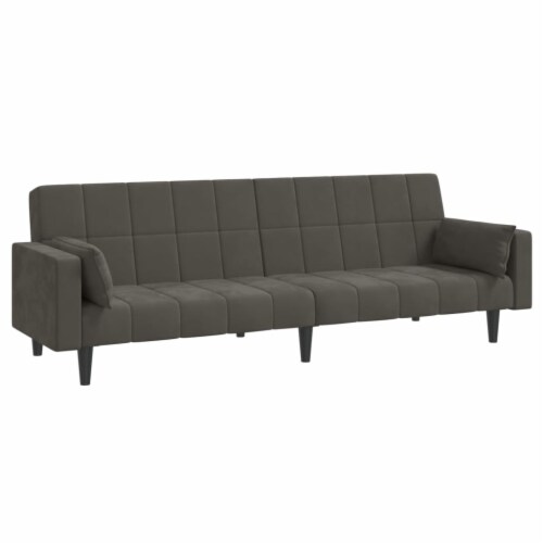 vidaXL 2 Seater Sofa Bed with Two Pillows Dark Gray Velvet