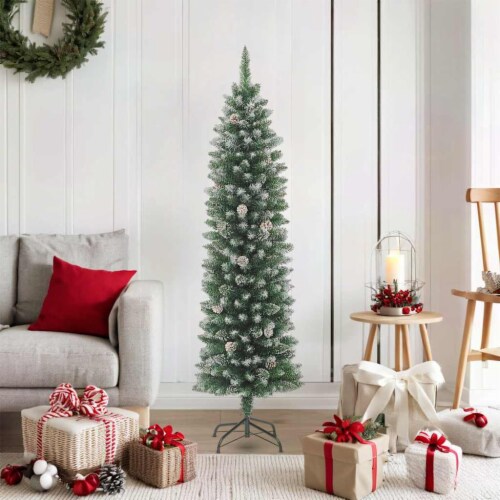 vidaXL Artificial Slim Christmas Tree with Stand 6 ft PVC Perspective: back