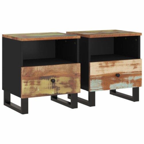 vidaXL Bedside Cabinets 2 pcs Solid Wood Reclaimed&Engineered Wood Perspective: back