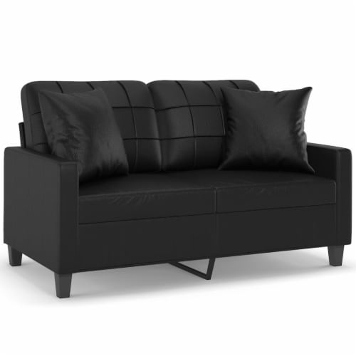 vidaXL 2 Seater Sofa with Throw Pillows Black 47.2 Faux Leather