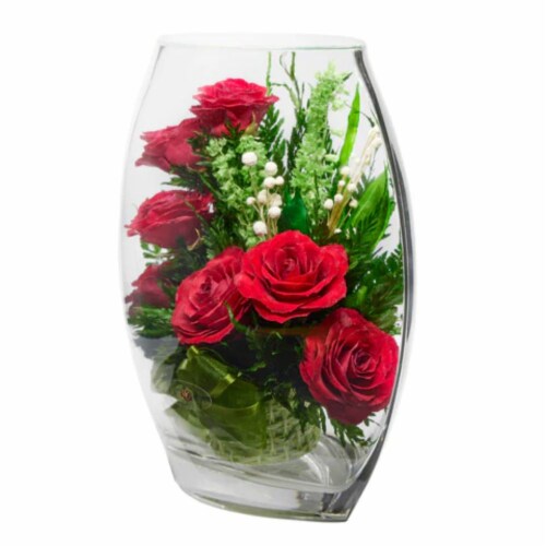 Fiora Flower Long-Lasting Red Roses in a Sealed Glass Vase Perspective: back