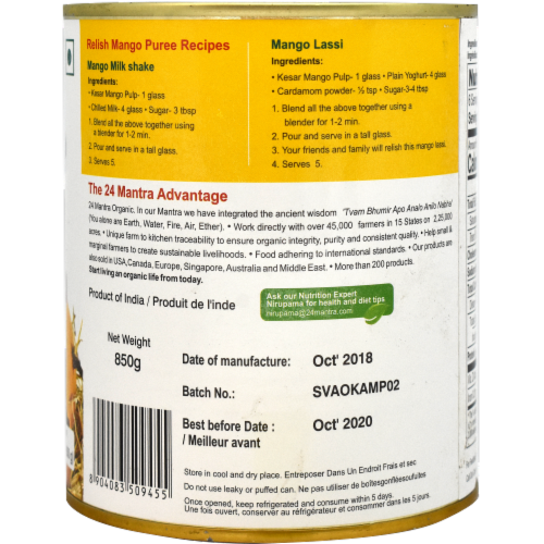 24 Mantra Organic® Kesar Mango Pulp Perspective: back
