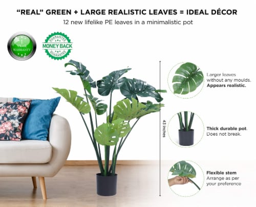 flybold Artificial Monstera Deliciosa Plant - 43  Tall, 12 Leaves, Lifelike & Natural Perspective: back