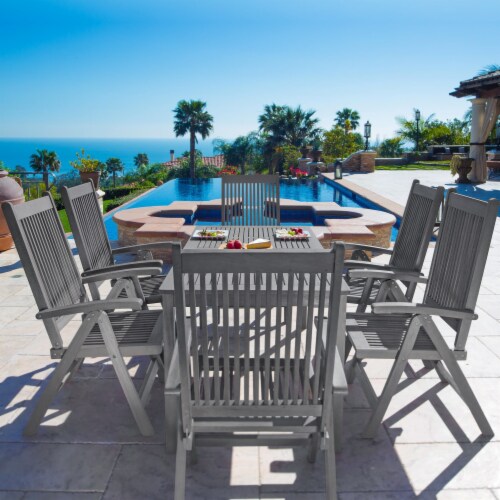 Renaissance Outdoor Patio Hand-Scraped Wood 7-Piece Dining Set With