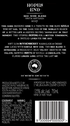Hope's End Red Blend Australian Red Wine Perspective: back