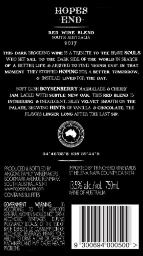 Hope's End Red Blend Australian Red Wine Perspective: back