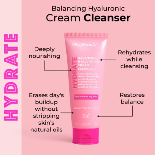 MCoBeauty Hydrating Hyaluronic Cream Face Wash For Normal to Dry Skin Fragrance-Free Perspective: back
