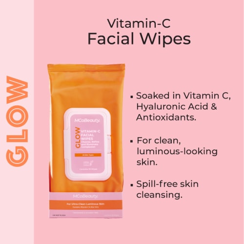 MCoBeauty GLOW Vitamin-C Facial Wipes for Ultra Clean Luminous Skin Perspective: back