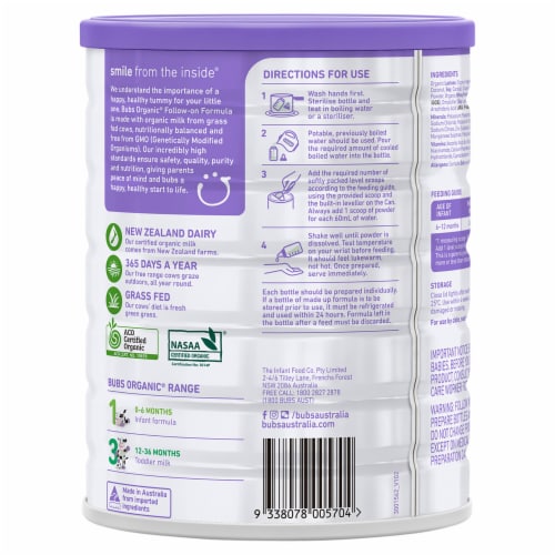Bubs Organic® Grass Fed Stage 2 Infant Formula Powder Perspective: back