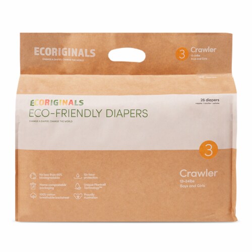 Ecoriginals Plant Based Baby Diapers | Crawler Size 3 | 6 Packs, 156 Count Perspective: back