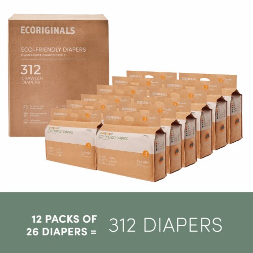 Ecoriginals Plant Based Baby Diapers | Crawler Size 3 | 12 Packs, 312 Count Perspective: back