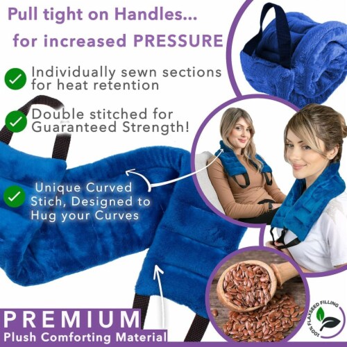 Heating Pad Microwavable Neck Wrap - Reusable Flaxseed Hot and Cold Packs – Blue Perspective: back