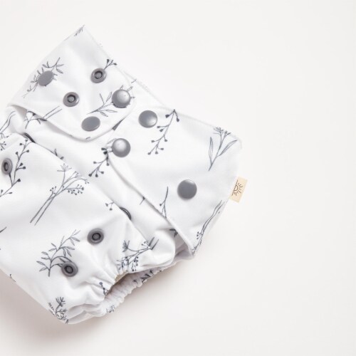 EcoNaps Reusable Cloth Diaper | One Size | Grey Folk Botanical Perspective: back
