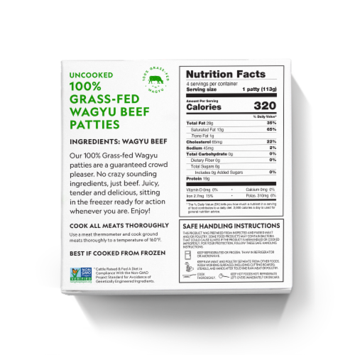 First Light Farms Uncooked 100% Grass-Fed Wagyu Beef Patties Perspective: back