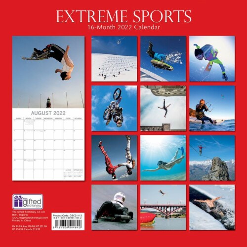 2022 Wall Calendar Extreme Sports Motivation 12x12 , 16 Months with 180