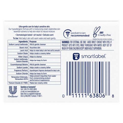 Baby Dove Sensitive Skin Care Hypoallergenic Baby Bar Perspective: back