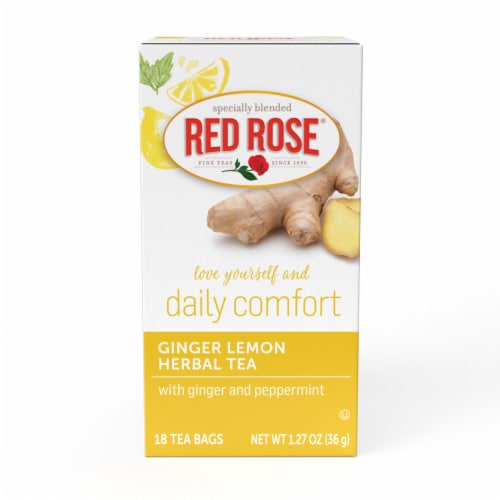 Red Rose Blossoms Ginger Lemon Herbal Tea with 18 Tea Bags Per Box (Pack of 6) Perspective: back