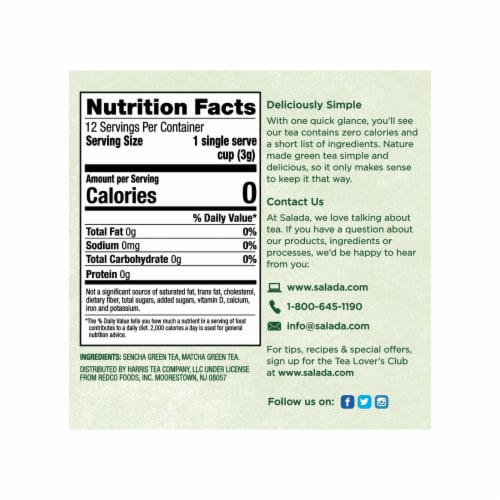 Salada Pure Green Matcha Green Tea Blend Single Serve Cups 12ct - 6 pack Perspective: back