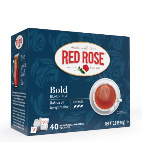 Red Rose Bold Black Tea with 40 Individually Wrapped Tea Bags Per Box (Pack of 6) Perspective: back