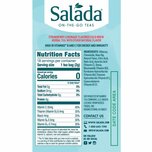 Salada Strawberry Lemonade On The Go Water Boosters, Cold Infused Tea,Healthy Water Flavoring Perspective: back