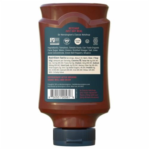 Sir Kensington's Vegan & Paleo Classic Ketchup Gluten-Free Condiment Perspective: back