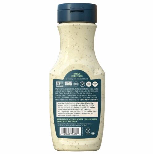 Sir Kensington's Keto & Paleo Avocado Oil Ranch Dairy-Free Sauce Dressing Dip Perspective: back
