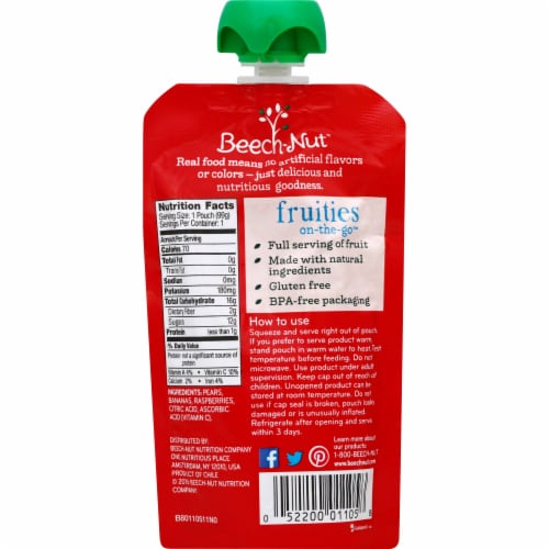 Beech-Nut® Fruities Stage 2 Pear Banana & Raspberry Baby Food Pouches Perspective: back