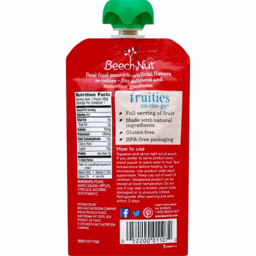 Beech-Nut Fruities Pear Mango & Squash Stage 2 Baby Food Perspective: back