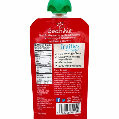 Beech-Nut Fruities Apple Sweet Potato & Pineapple Stage 2 Baby Food Perspective: back