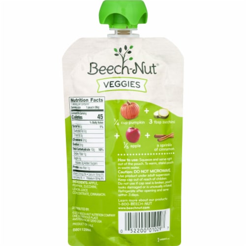 Beech-Nut Veggies Pumpkin Zucchini & Apple Stage 2 Baby Food Perspective: back