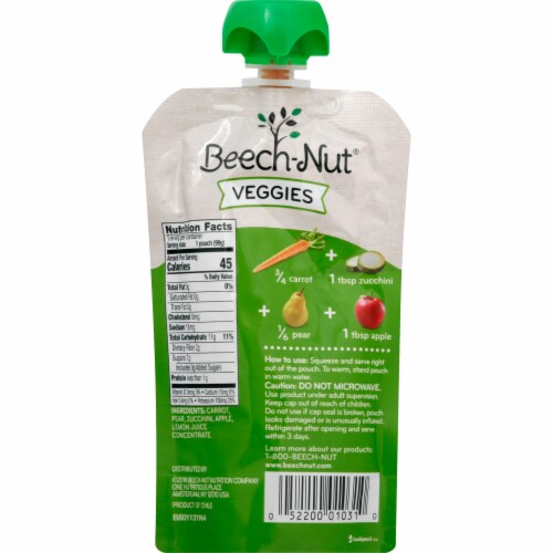 Beech-Nut Veggies Carrot Zucchini & Pear Stage 2 Baby Food Perspective: back