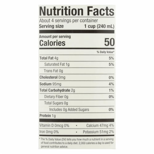 Pacific Foods Fair Trade Made with Organic Cashew Unsweetened Original Beverage Perspective: back
