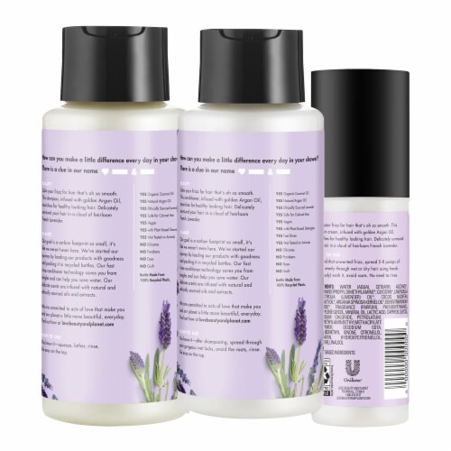 Love Beauty & Planet Argan Oil & Lavender Shampoo Conditioner & Leave-In Smoothie Cream Perspective: back