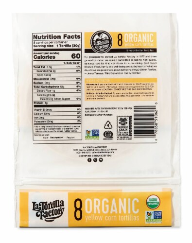 Organic Yellow Corn Tortillas Perspective: back