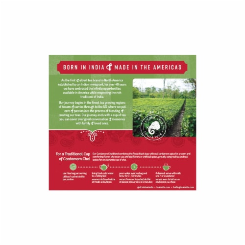 Tea India Premium Red Box Cardamom Chai Tea with 80 Round Teabags Pack of 12 Perspective: back