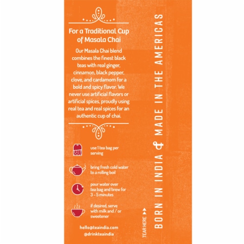 Tea India Masala Chai Tea with 20 Individually Wrapped Teabags Pack of 4 Perspective: back