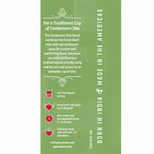Tea India Premium Red Box Cardamom Chai Tea with 20 Individually Wrapped Teabags Perspective: back
