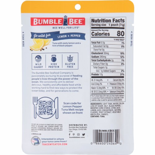 Bumble Bee® Lemon & Pepper Wild Caught Tuna Pouches Case Perspective: back