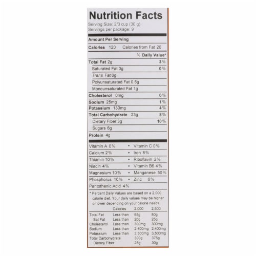 One Degree Organic Foods Cereal - Sprouted Oat Honey O'S - Case of 6 - 10 oz. Perspective: back