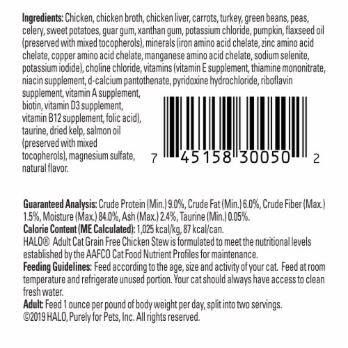 Halo Natural Chicken Stew Grain Free Adult Wet Cat Food Perspective: back