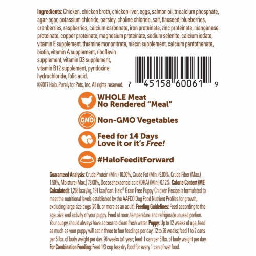 HALO Chicken Recipe Grain Free Puppy Wet Dog Food Perspective: back