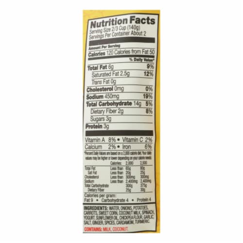 Tasty Bite Entree - Indian Cuisine - Vegetable Korma - 10 oz - case of 6 Perspective: back