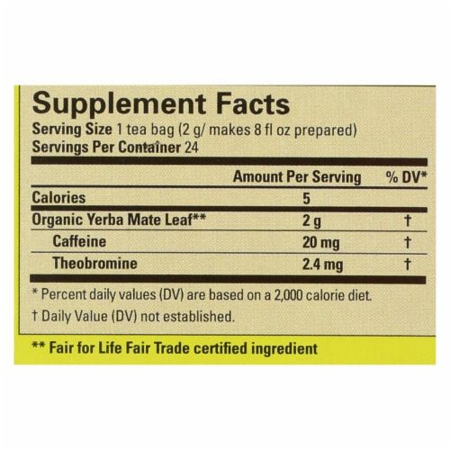 Ecoteas Organic Yerba Mate Unsmoked Green Energy Tea Bags - Case of 6 - 24 Bags Perspective: back