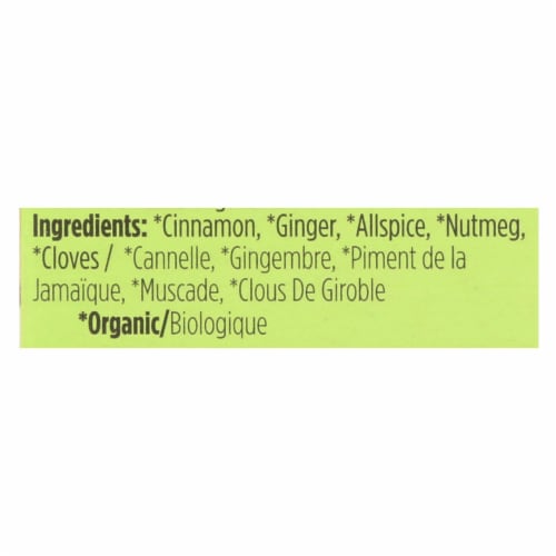 Spicely Organics - Organic Seasoning - Pumpkin Pie Spice - Case of 6 - 0.35 oz. Perspective: back