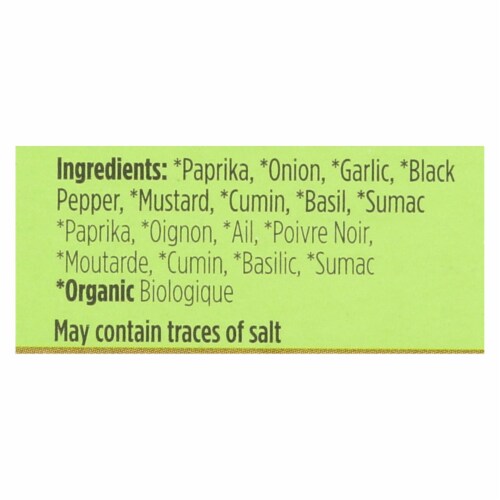 Spicely Organics - Organic Chicken Kabob Seasoning - Case of 6 - 0.4 oz. Perspective: back